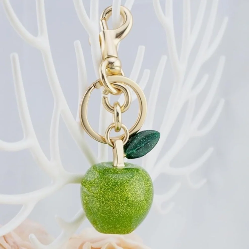 Green Apple purse charm gold clip on Accessory looks so cute on your bag